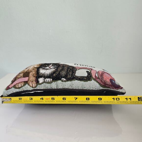 Vintage Cat Tapestry Pillow Cats Make Purrfect Friends Small Tabby Ribbon 11X7 - Picture 11 of 13